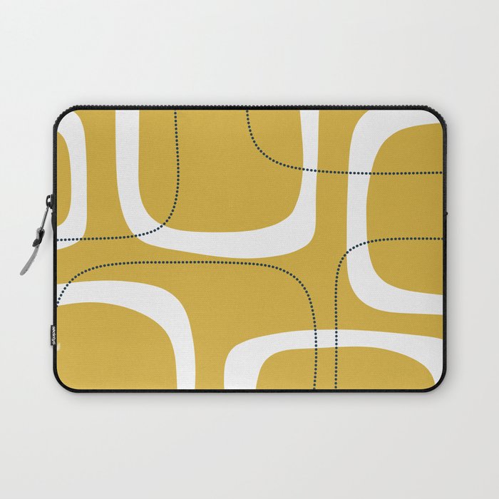 Retro Loops and Dots Midcentury Modern Pattern in Light Mustard, White, and Navy Blue Laptop Sleeve Gallery Image 1