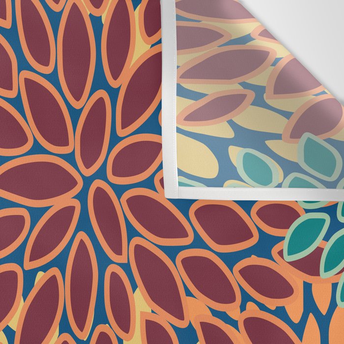 Festive Floral Prints, Red, Teal, Yellow, Orange, Colourful Prints Wall Tapestry Gallery Image 3