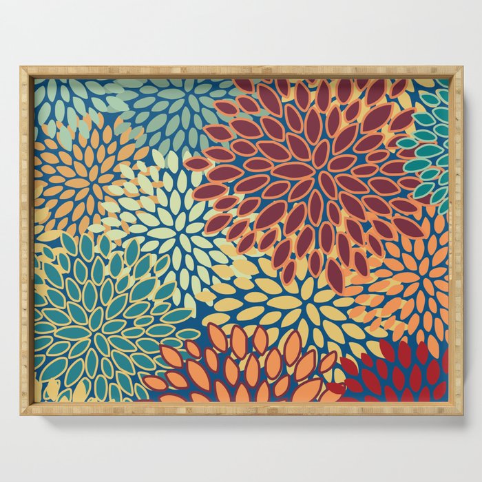 Festive Floral Prints, Red, Teal, Yellow, Orange, Colourful Prints Serving Tray Gallery Image 1