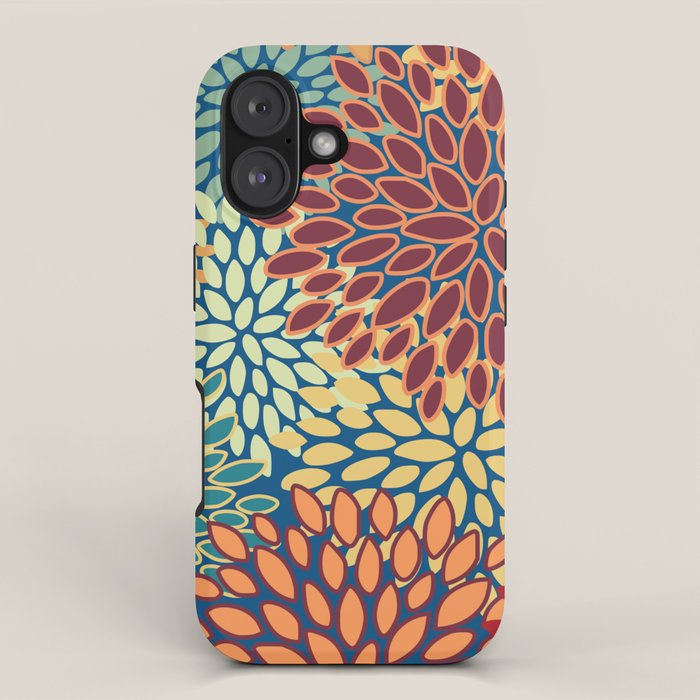 Festive Floral Prints, Red, Teal, Yellow, Orange, Colourful Prints iPhone Case Gallery Image 1