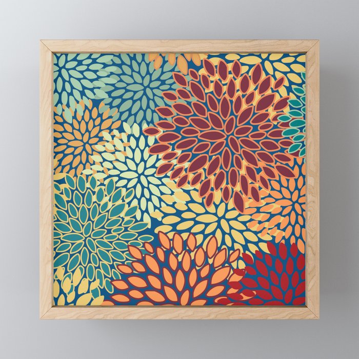 Festive Floral Prints, Red, Teal, Yellow, Orange, Colourful Prints Mini Art Print Gallery Image 1