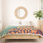 Festive Floral Prints, Red, Teal, Yellow, Orange, Colourful Prints Duvet Cover Gallery Image 3