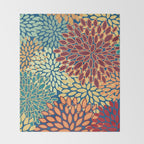 Festive Floral Prints, Red, Teal, Yellow, Orange, Colourful Prints Throw Blanket Gallery Image 2