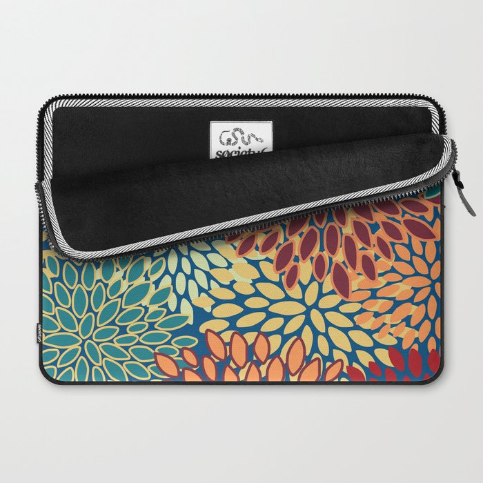 Festive Floral Prints, Red, Teal, Yellow, Orange, Colourful Prints Laptop Sleeve Gallery Image 2