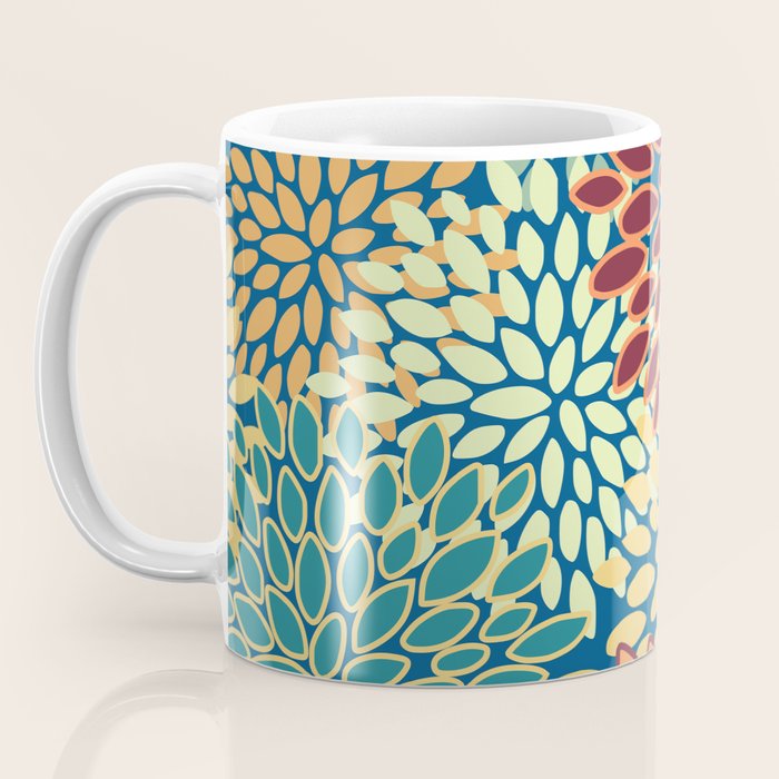 Festive Floral Prints, Red, Teal, Yellow, Orange, Colourful Prints Coffee Mug Gallery Image 3