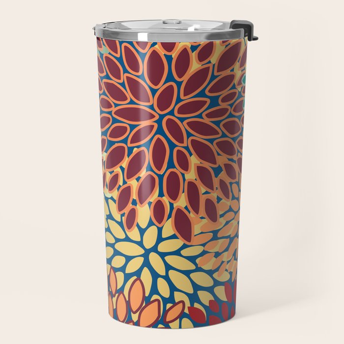 Festive Floral Prints, Red, Teal, Yellow, Orange, Colourful Prints Travel Mug Gallery Image 2