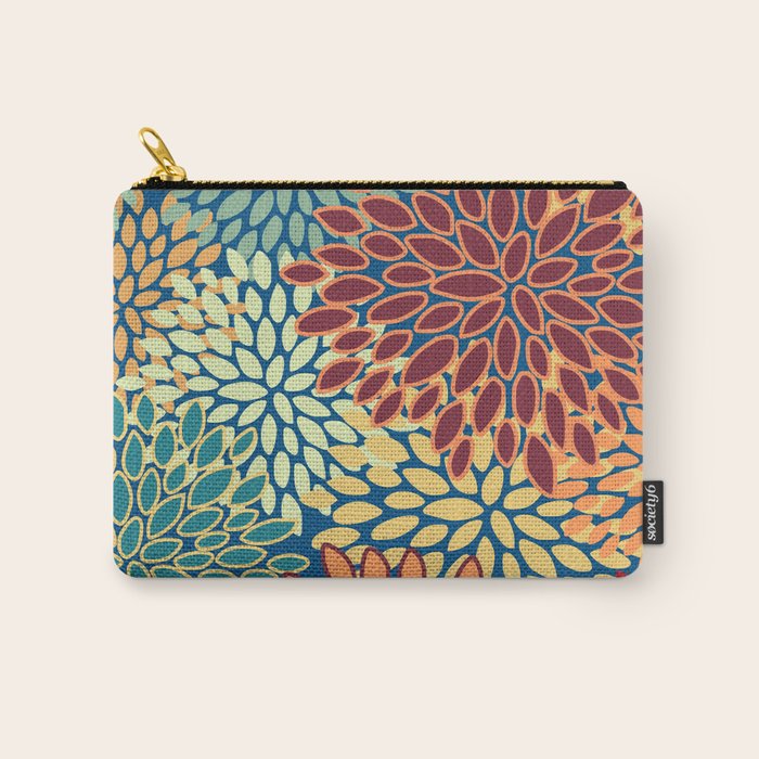 Festive Floral Prints, Red, Teal, Yellow, Orange, Colourful Prints Carry All Pouch Gallery Image 1