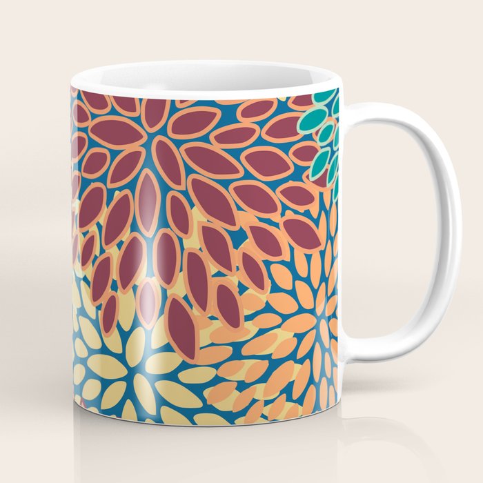 Festive Floral Prints, Red, Teal, Yellow, Orange, Colourful Prints Coffee Mug Gallery Image 1