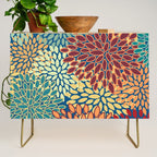 Festive Floral Prints, Red, Teal, Yellow, Orange, Colourful Prints Credenza Gallery Image 1