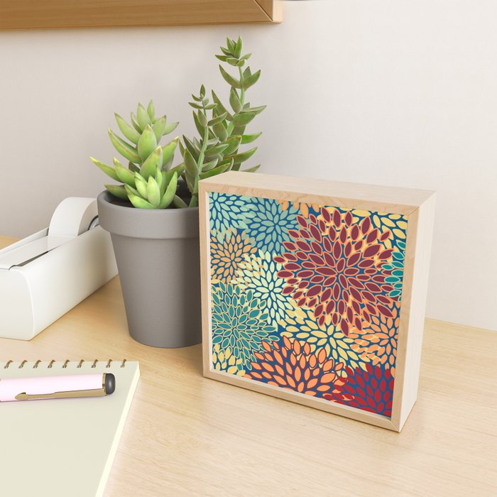 Festive Floral Prints, Red, Teal, Yellow, Orange, Colourful Prints Mini Art Print Gallery Image 2
