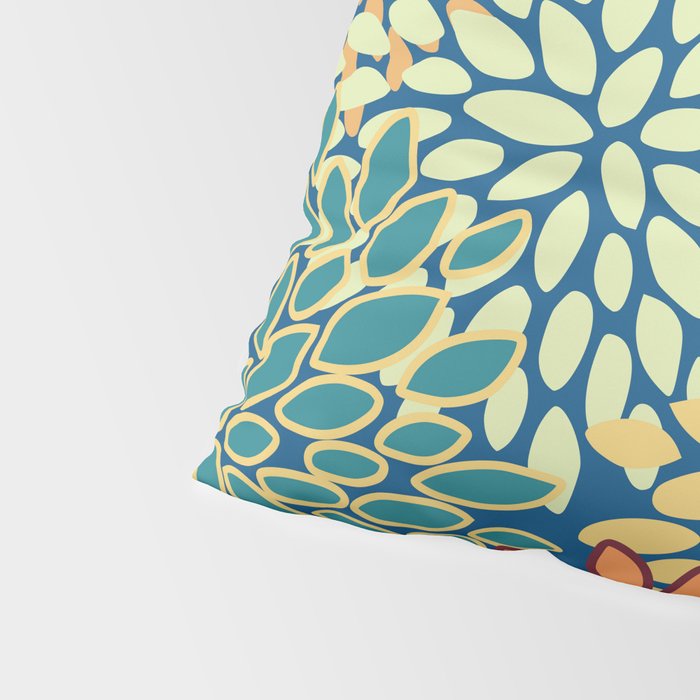 Festive Floral Prints, Red, Teal, Yellow, Orange, Colourful Prints Pillow Sham Gallery Image 4