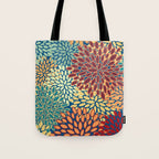 Festive Floral Prints, Red, Teal, Yellow, Orange, Colourful Prints Tote Bag Gallery Image 1