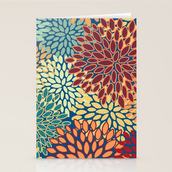 Festive Floral Prints, Red, Teal, Yellow, Orange, Colourful Prints Stationery Card Gallery Image 1