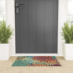 Festive Floral Prints, Red, Teal, Yellow, Orange, Colourful Prints Welcome Mat Gallery Image 3