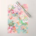 Botanical neo mint pink abstract watercolor floral pattern Wrapping Paper Gallery Image 1