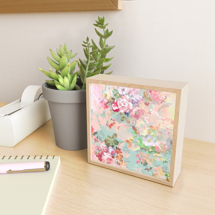 Botanical neo mint pink abstract watercolor floral pattern Mini Art Print Gallery Image 2