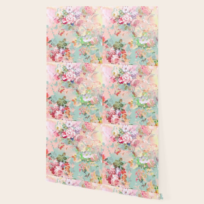 Botanical neo mint pink abstract watercolor floral pattern Wallpaper Gallery Image 2