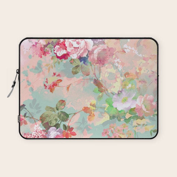 Botanical neo mint pink abstract watercolor floral pattern Laptop Sleeve Gallery Image 1