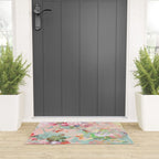 Botanical neo mint pink abstract watercolor floral pattern Welcome Mat Gallery Image 3