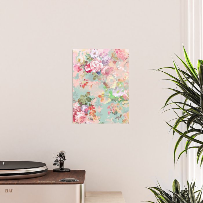 Botanical neo mint pink abstract watercolor floral pattern Poster Gallery Image 2