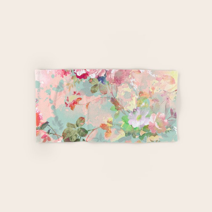 Botanical neo mint pink abstract watercolor floral pattern Bath Towel Gallery Image 1