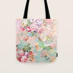 Botanical neo mint pink abstract watercolor floral pattern Tote Bag Gallery Image 1