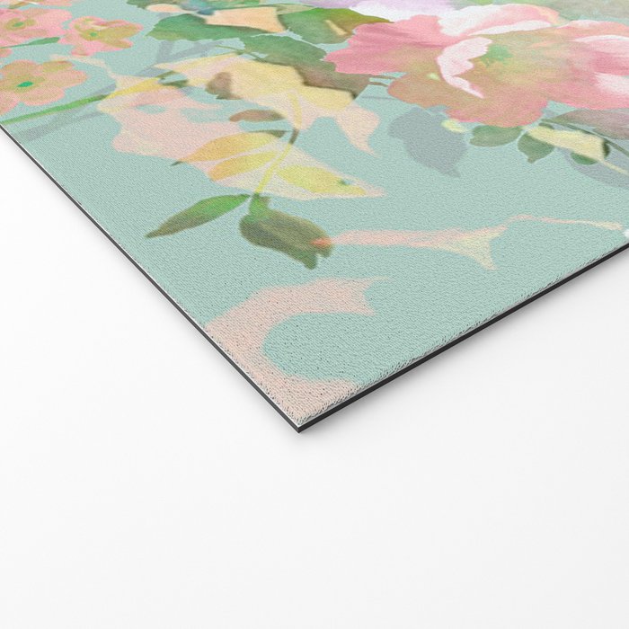 Botanical neo mint pink abstract watercolor floral pattern Welcome Mat Gallery Image 2
