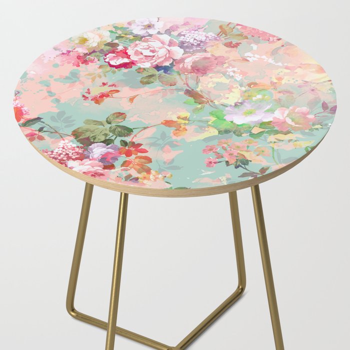 Botanical neo mint pink abstract watercolor floral pattern Side Table Gallery Image 2