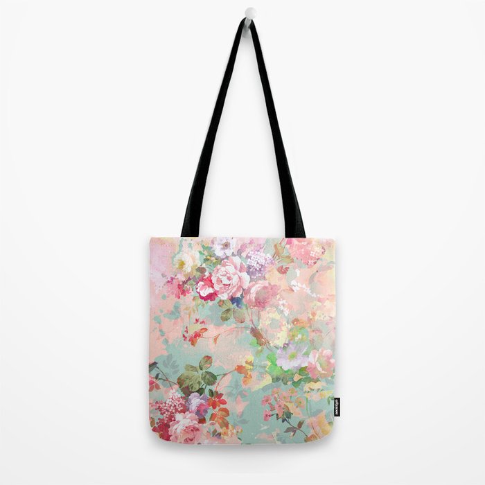 Botanical neo mint pink abstract watercolor floral pattern Tote Bag Gallery Image 2