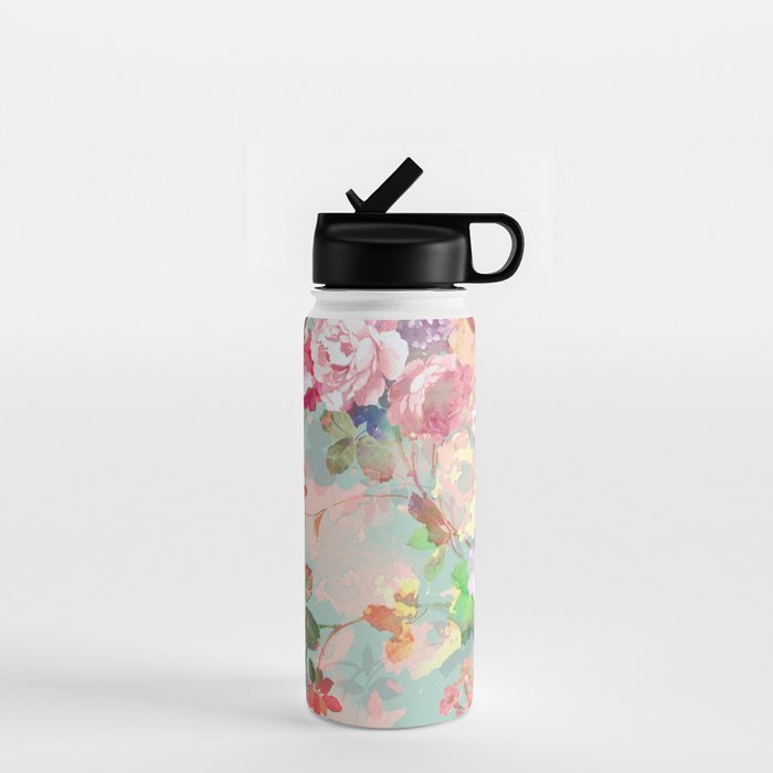 Botanical neo mint pink abstract watercolor floral pattern Water Bottle Gallery Image 1
