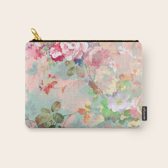 Botanical neo mint pink abstract watercolor floral pattern Carry All Pouch Gallery Image 1