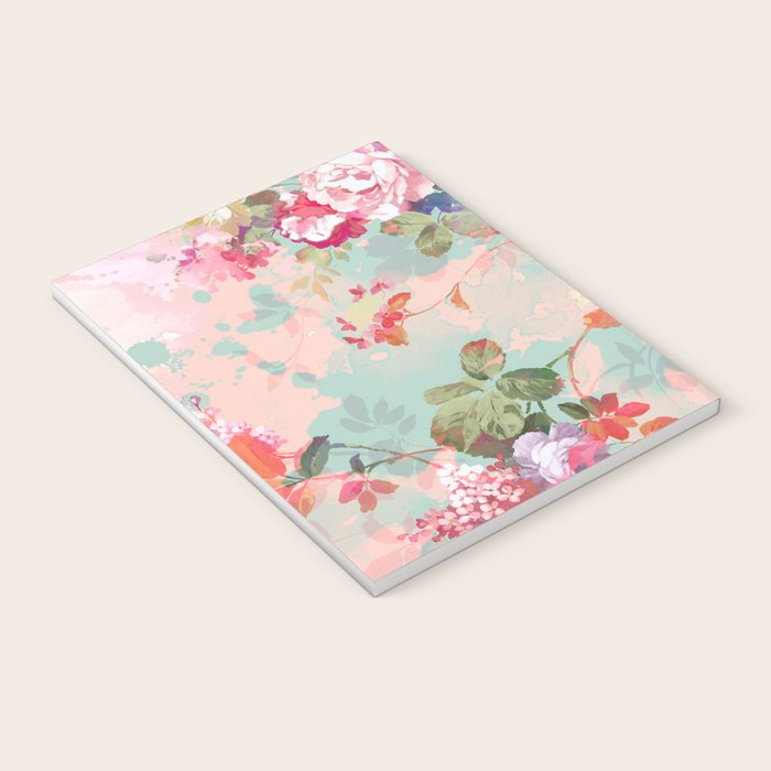 Botanical neo mint pink abstract watercolor floral pattern Notebook Gallery Image 3