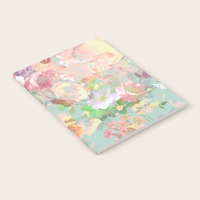 Botanical neo mint pink abstract watercolor floral pattern Notebook Gallery Image 1