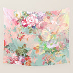 Botanical neo mint pink abstract watercolor floral pattern Wall Tapestry Gallery Image 4