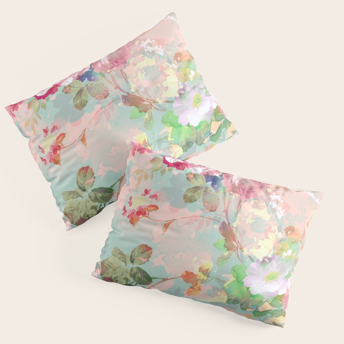 Botanical neo mint pink abstract watercolor floral pattern Pillow Sham Gallery Image 3