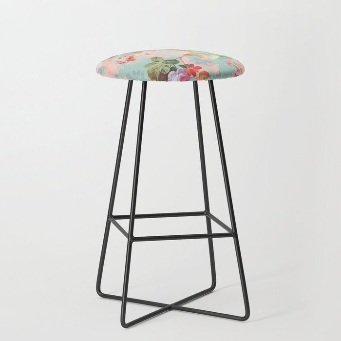 Botanical neo mint pink abstract watercolor floral pattern Stool Gallery Image 1