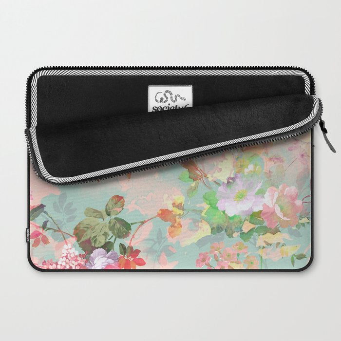 Botanical neo mint pink abstract watercolor floral pattern Laptop Sleeve Gallery Image 2