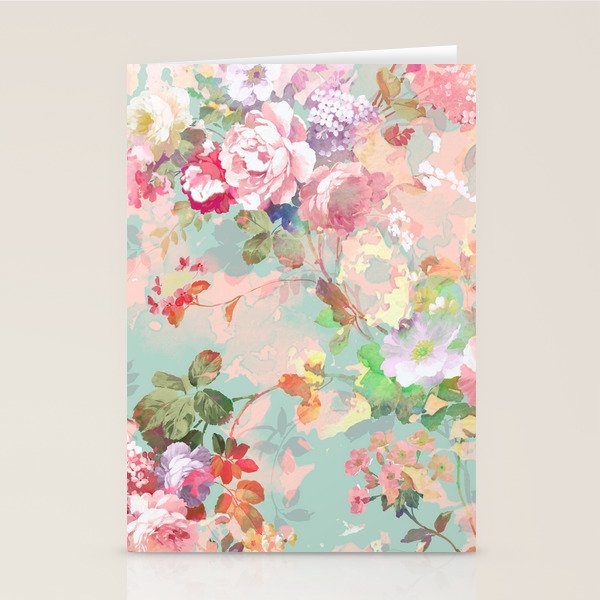 Botanical neo mint pink abstract watercolor floral pattern Stationery Card Gallery Image 2