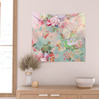 Botanical neo mint pink abstract watercolor floral pattern Wall Tapestry Gallery Image 2