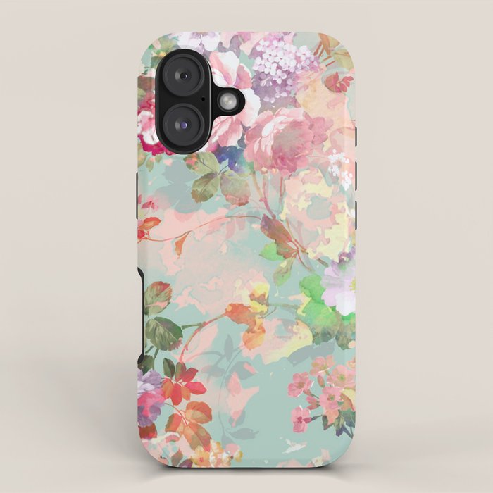 Botanical neo mint pink abstract watercolor floral pattern iPhone Case Gallery Image 1