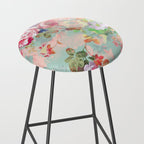 Botanical neo mint pink abstract watercolor floral pattern Stool Gallery Image 2