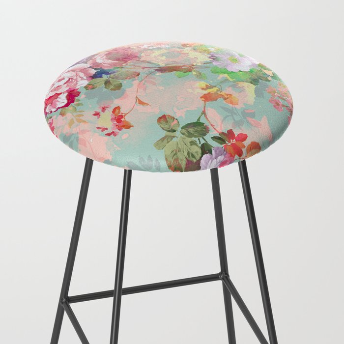Botanical neo mint pink abstract watercolor floral pattern Stool Gallery Image 2