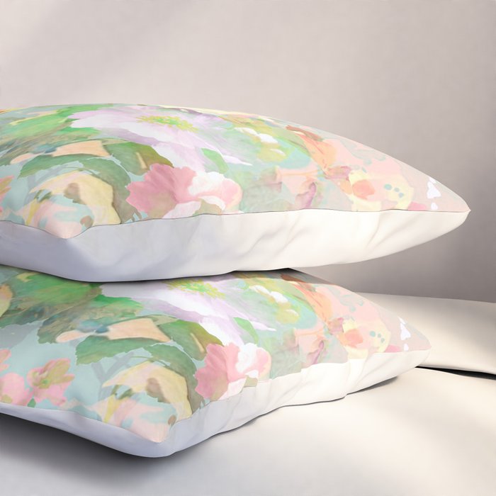 Botanical neo mint pink abstract watercolor floral pattern Pillow Sham Gallery Image 3
