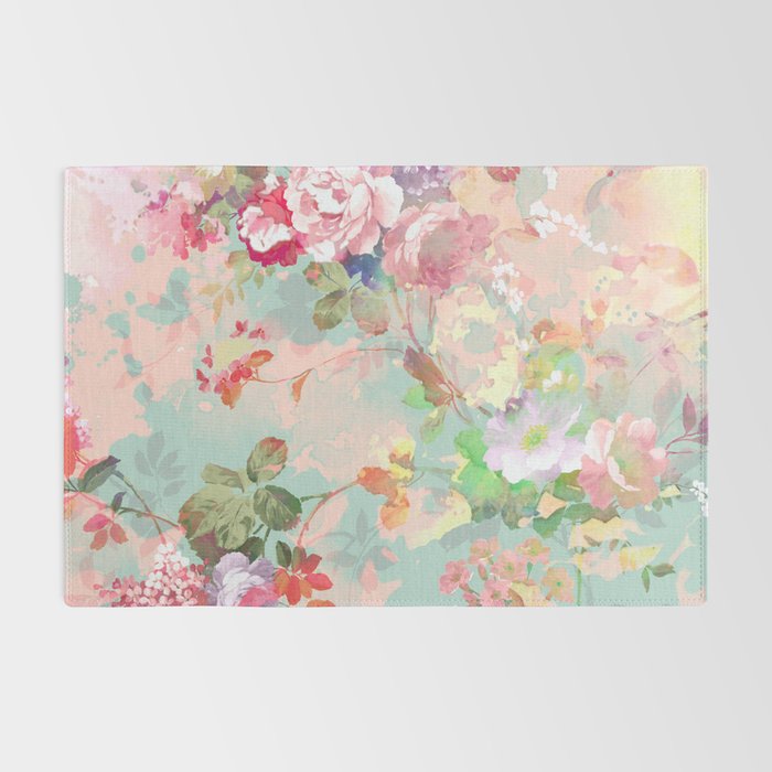 Botanical neo mint pink abstract watercolor floral pattern Rug Gallery Image 2