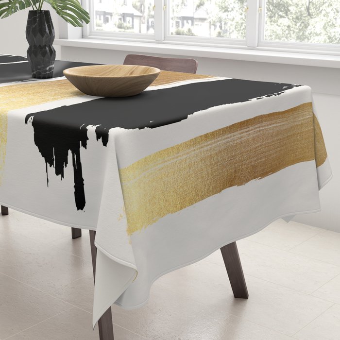 Brush Strokes (Black/Gold) Tablecloth Gallery Image 3