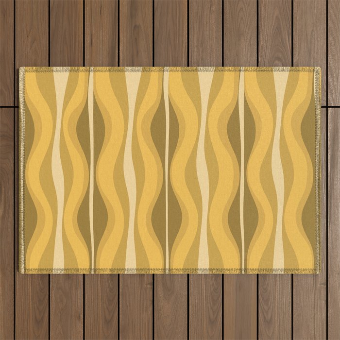 Hourglass Mid-Century Modern Abstract Pattern Honey Mustard Yellow Outdoor Rug Gallery Image 1