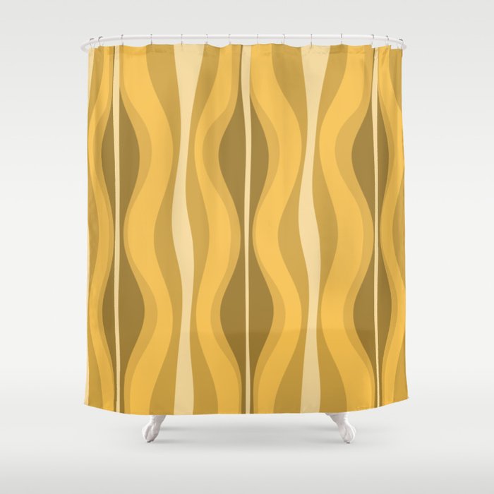 Hourglass Mid-Century Modern Abstract Pattern Honey Mustard Yellow Shower Curtain Gallery Image 1