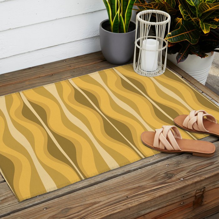 Hourglass Mid-Century Modern Abstract Pattern Honey Mustard Yellow Outdoor Rug Gallery Image 2