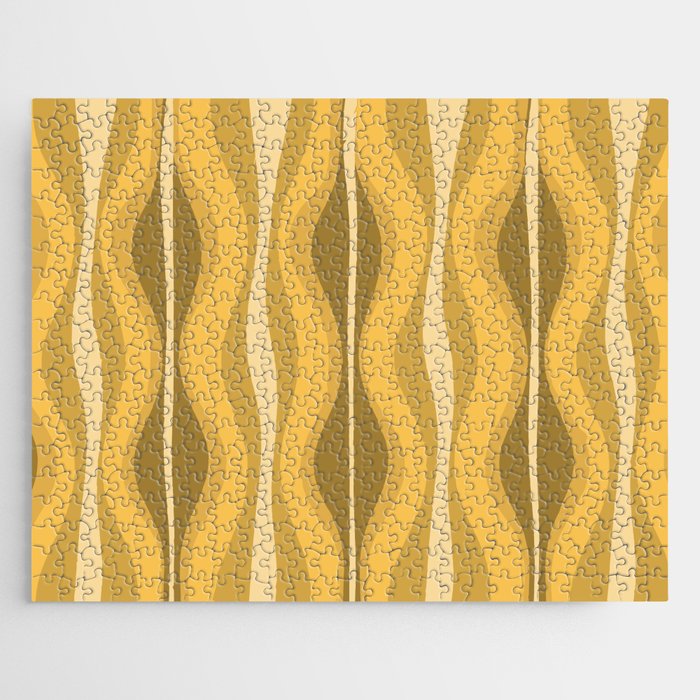 Hourglass Mid-Century Modern Abstract Pattern Honey Mustard Yellow Jigsaw Puzzle Gallery Image 1