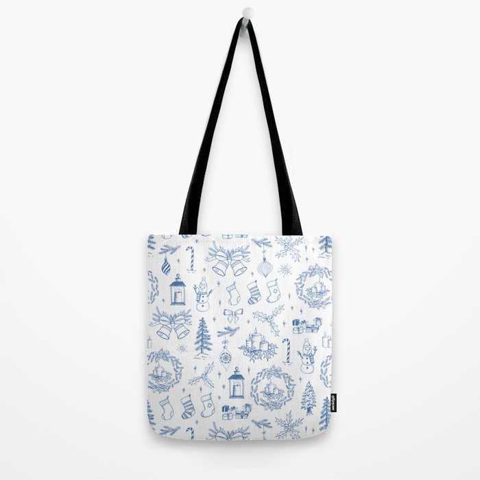 Christmas Toile // Blue & White Tote Bag Gallery Image 2
